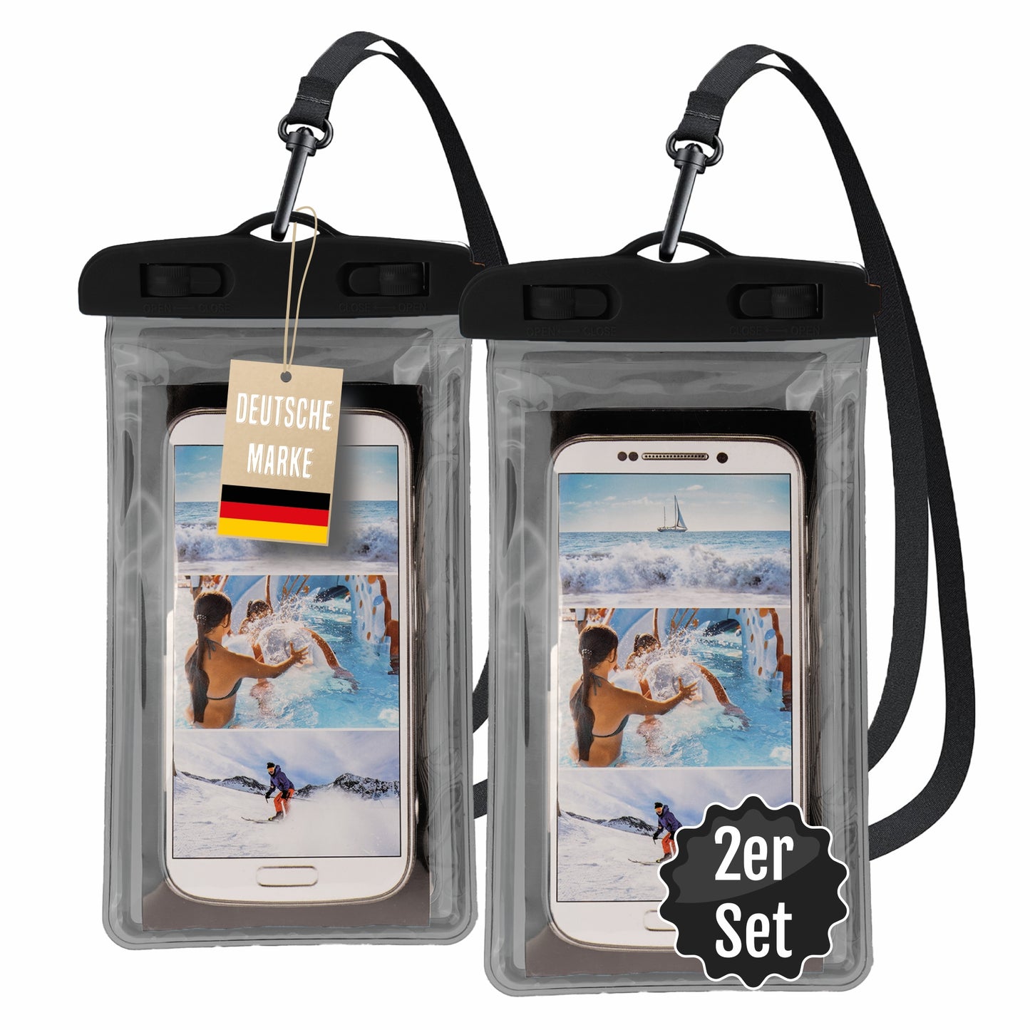Active Peak 2er Set wasserdichte Smartphonetasche; Schwarz