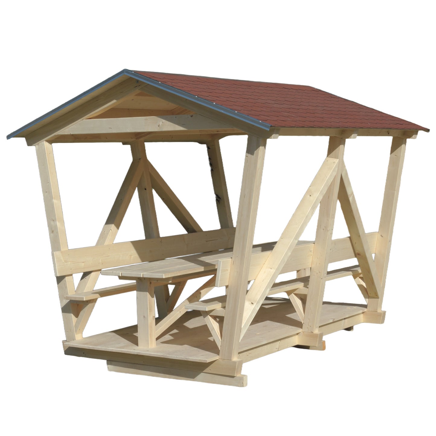 Holz-Pavillon mit Tisch & 2 Sitzbänken 8 Personen