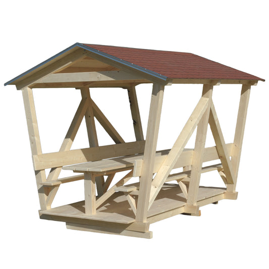 Holz-Pavillon mit Tisch & 2 Sitzbänken 8 Personen