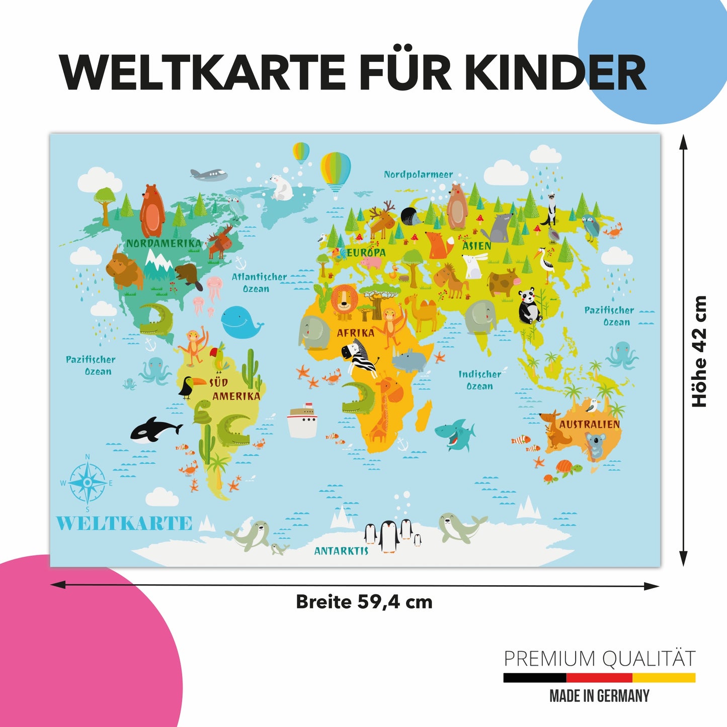 Poster: Weltkarte für Kinder; Größe: 59,4 x 42 cm
