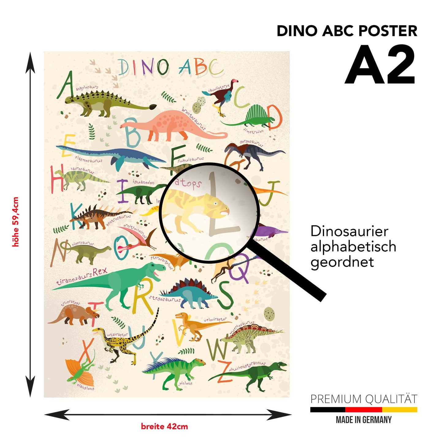 Dino ABC Poster Lernposter für Kinder 42 x 60 cm