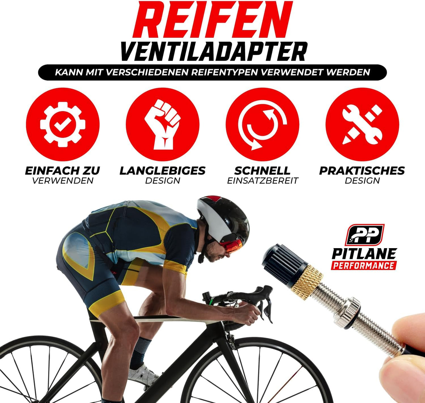 Fahrrad-Ventil Adapter auf Schrader mit Kappen