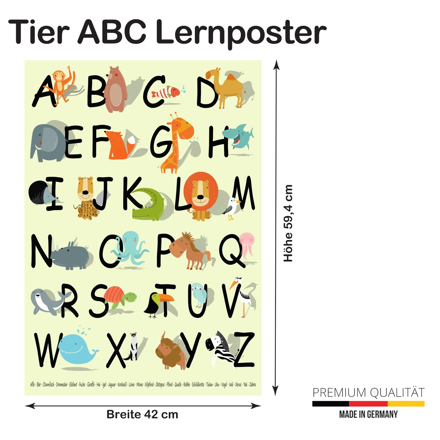Poster: Tier ABC für Kinder; Größe: 59,4 x 42 cm