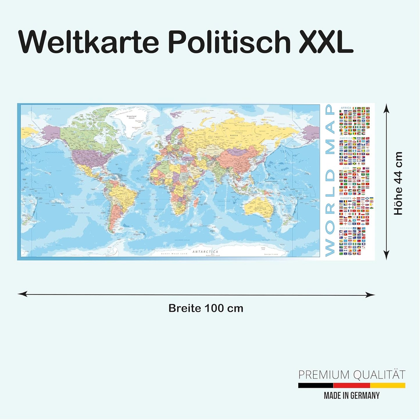 Poster: Weltkarte Politisch Detailiert; Größe: 100x44 cm