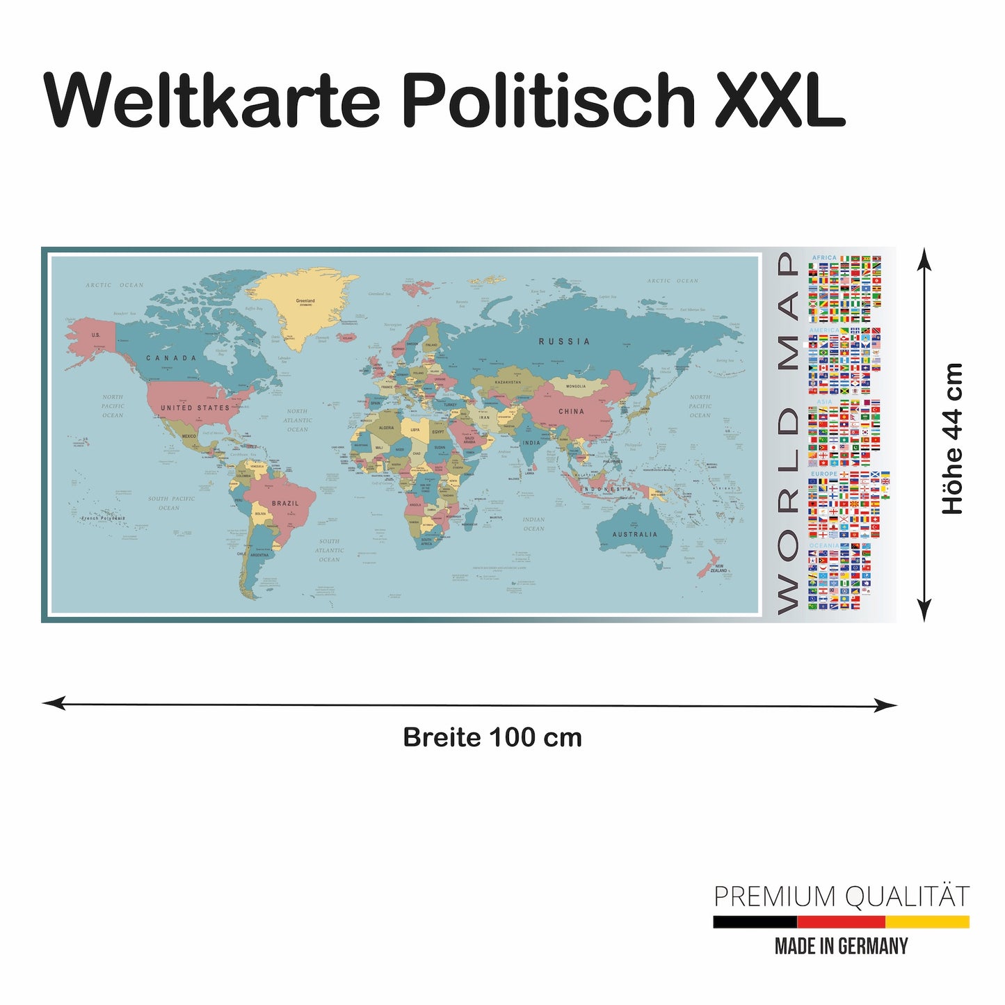 Poster Weltkarte Politisch 100x44 cm