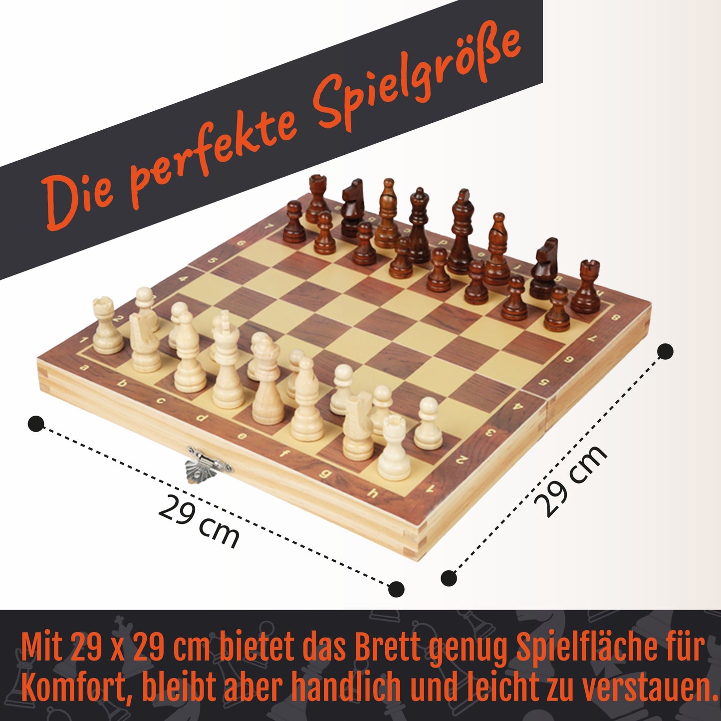 Schachbrett mit Figuren Magnetisch & Klappbar; 29x29 cm