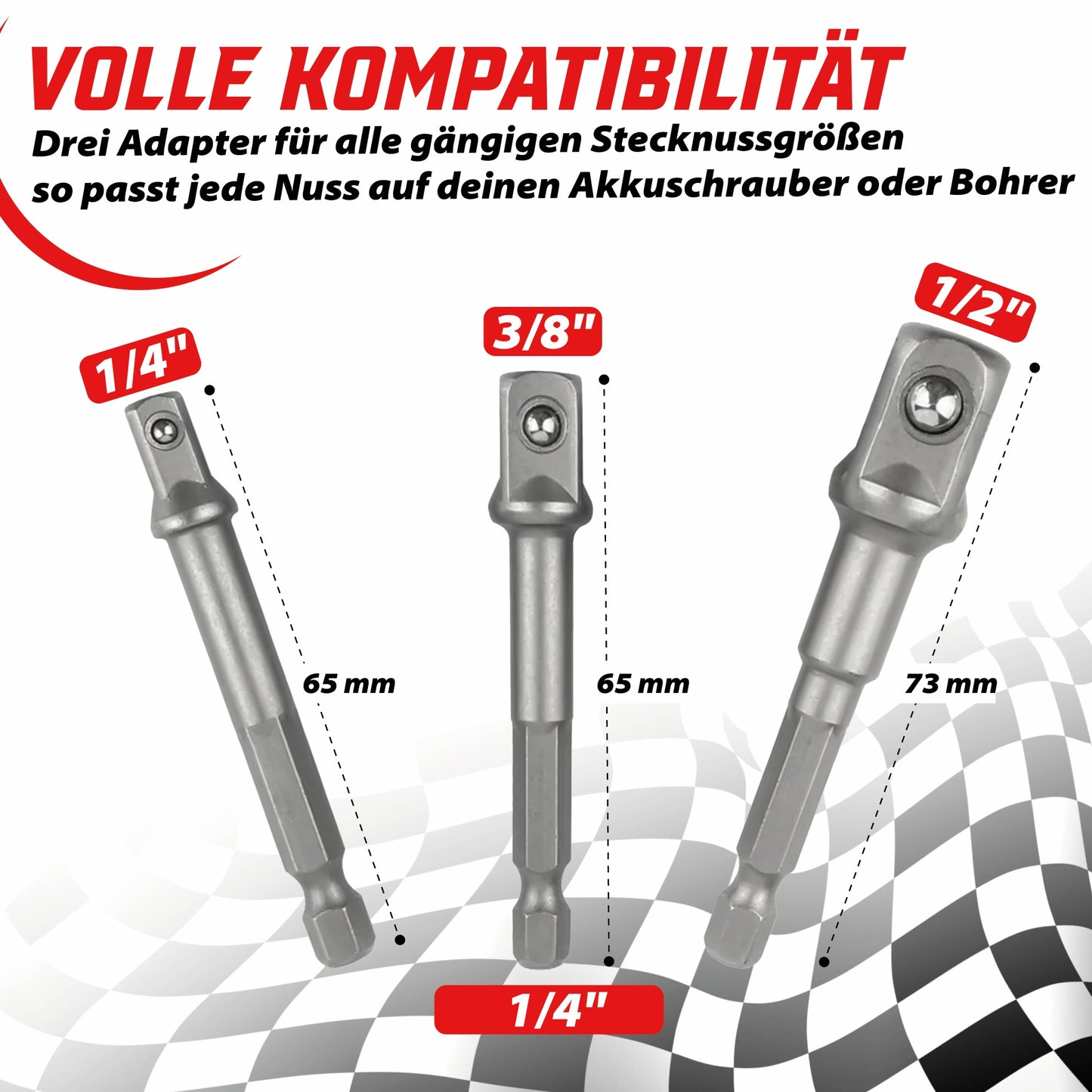 Stecknuss-Adapter 3er Set Sechskant auf 1/4", 1/2", 3/8" Vierkant