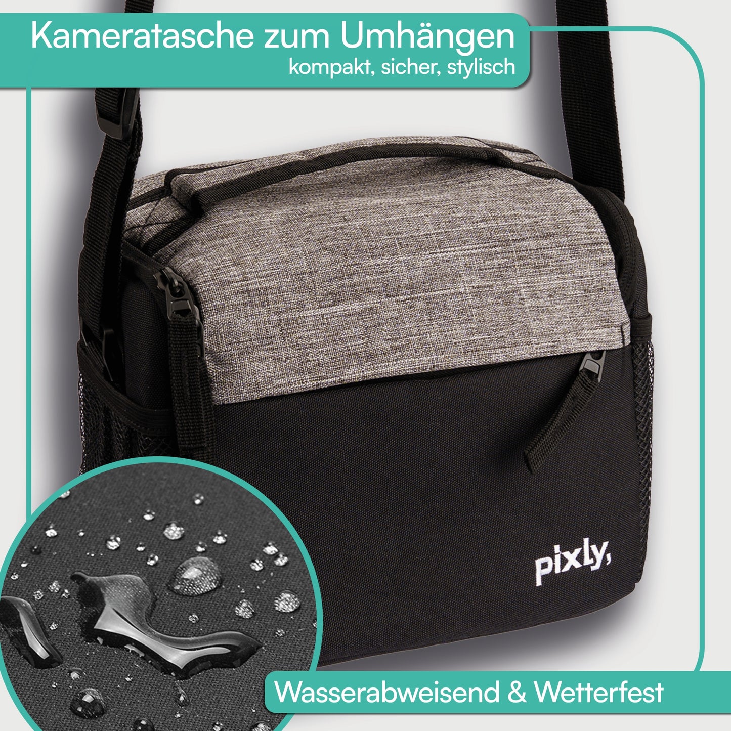 Kameratasche mit Schultergurt; Farbe: schwarz/grau