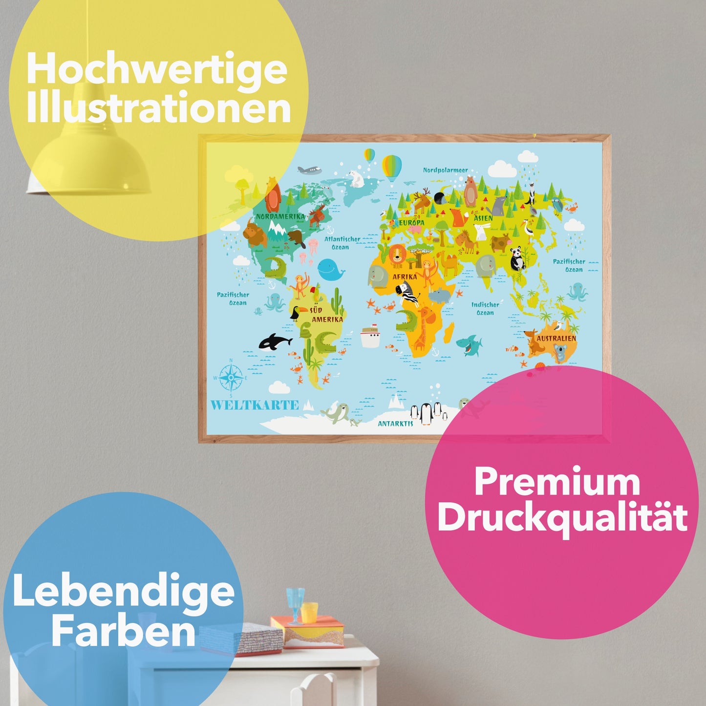 Poster: Weltkarte für Kinder; Größe: 59,4 x 42 cm