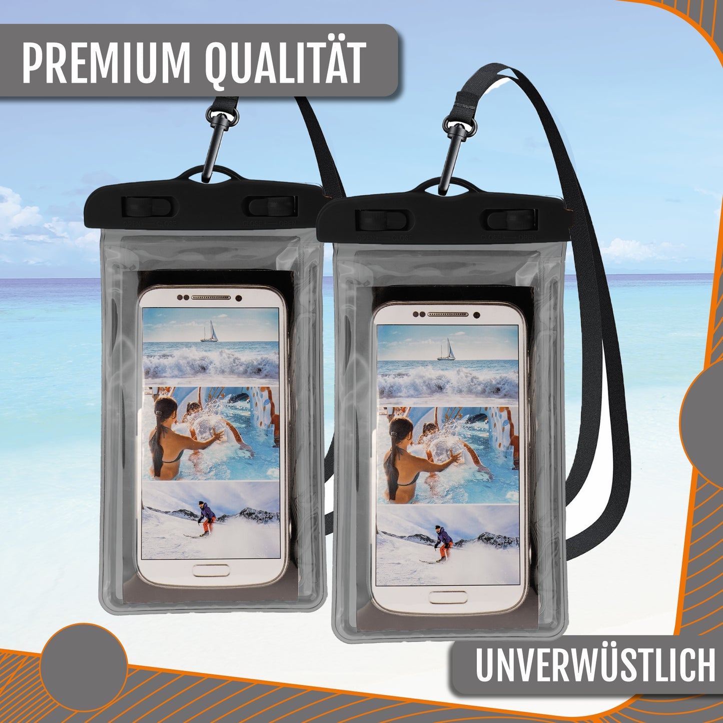 Active Peak 2er Set wasserdichte Smartphonetasche; Schwarz