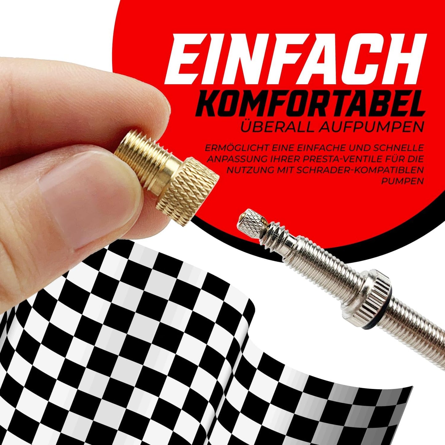 Fahrrad-Ventil Adapter auf Schrader mit Kappen