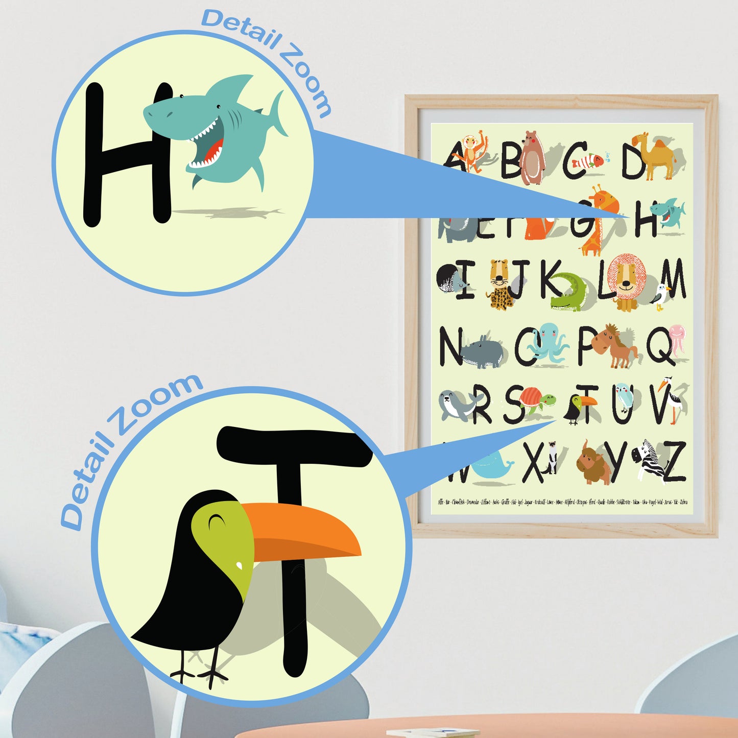 Poster: Tier ABC für Kinder; Größe: 59,4 x 42 cm