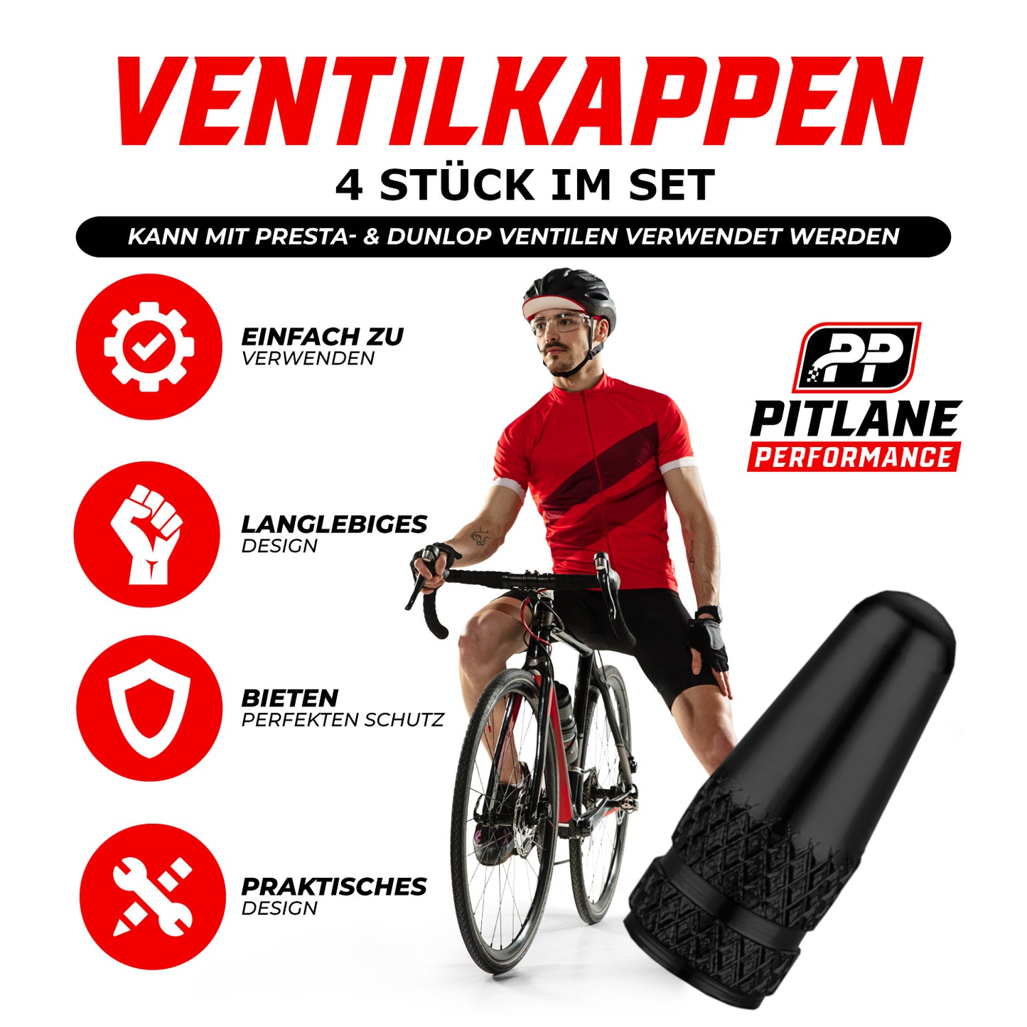 Fahrrad Ventilkappen Dunlop / Presta Aluminium 4 Stück