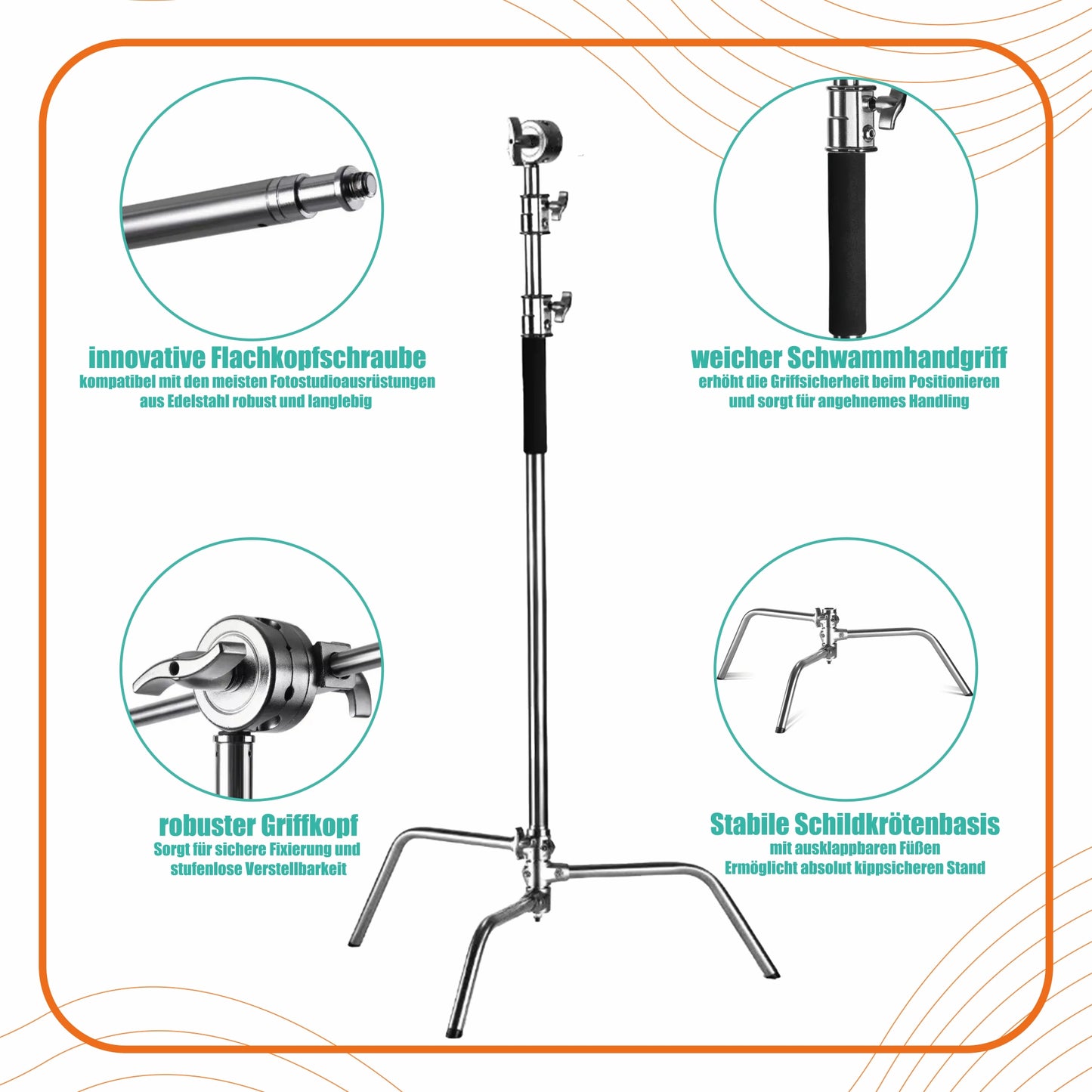Galgenstativ Lichtstativ aus Edelstahl 96-260 cm