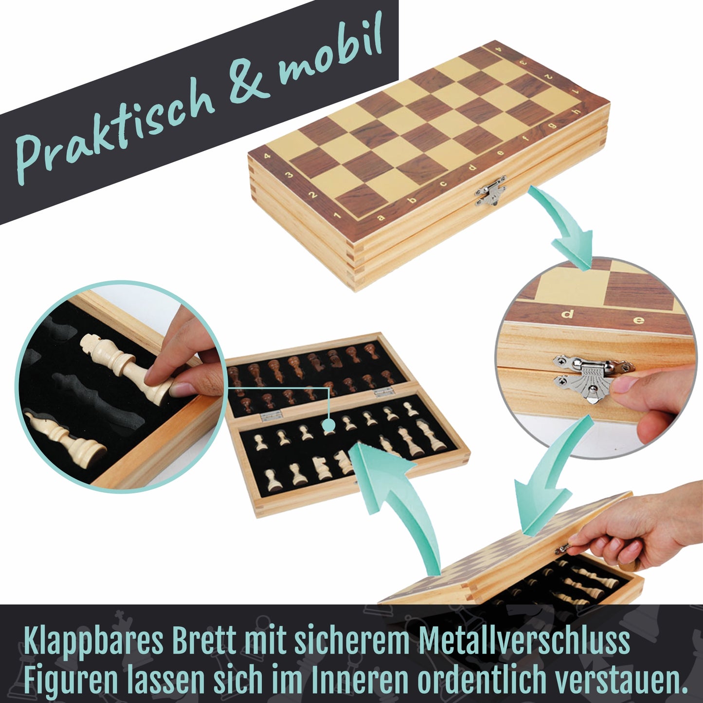 Schachbrett mit Figuren Magnetisch & Klappbar; 29x29 cm