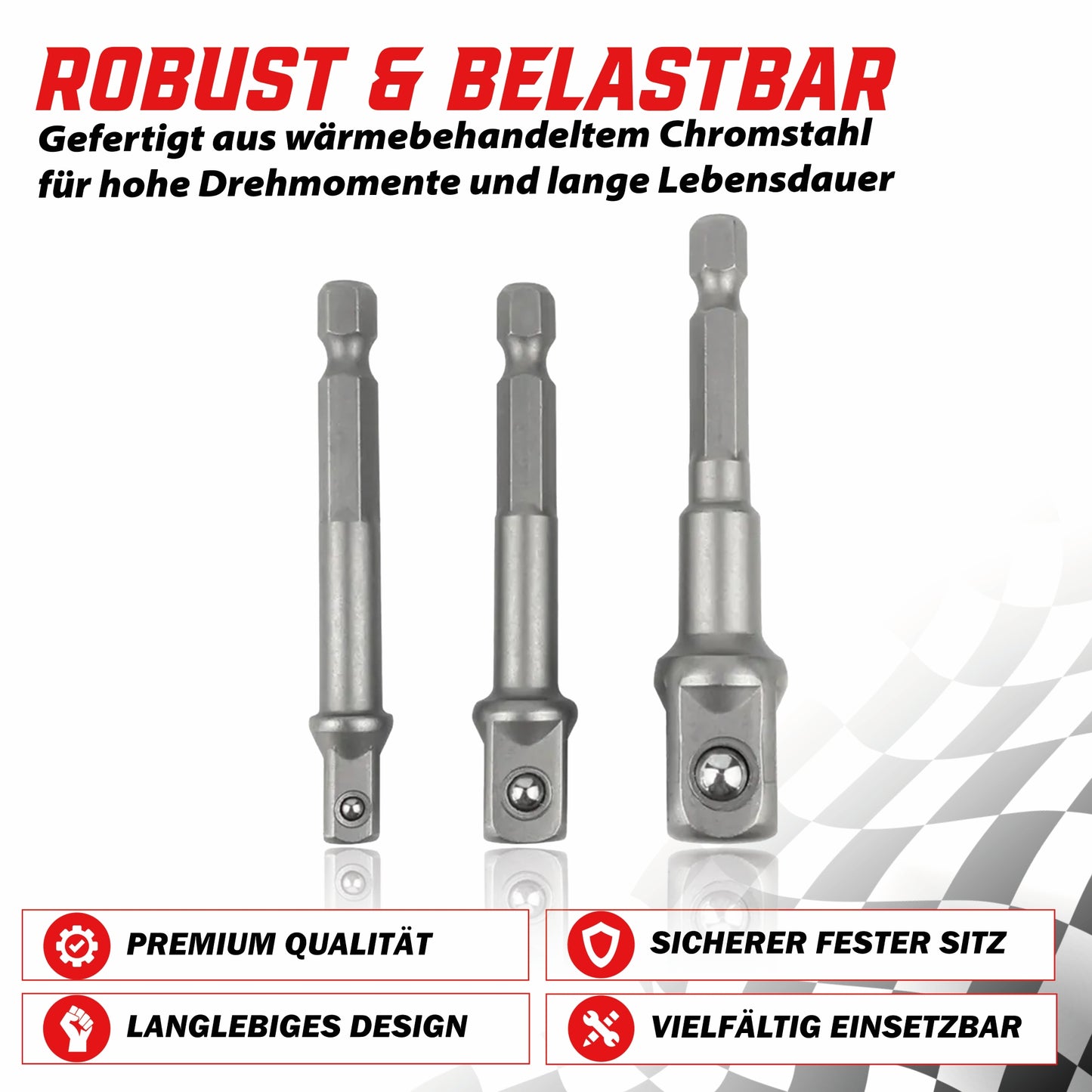 Stecknuss-Adapter 3er Set Sechskant auf 1/4", 1/2", 3/8" Vierkant