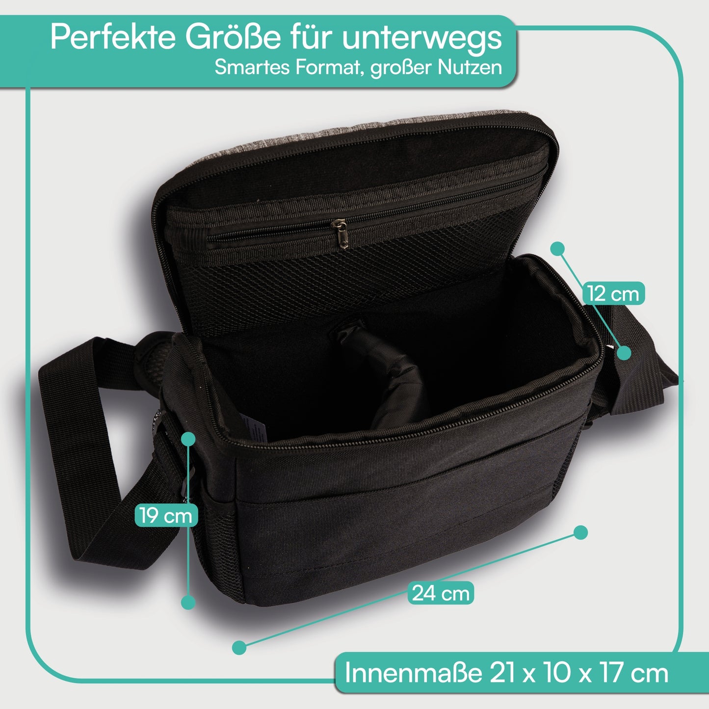 Kameratasche mit Schultergurt; Farbe: schwarz/grau