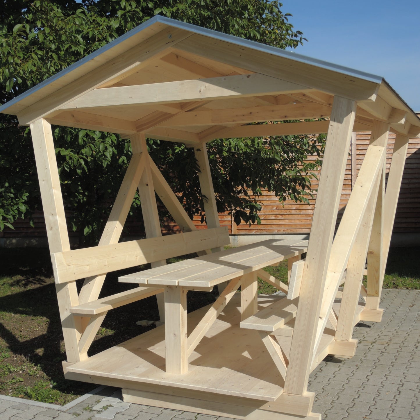 Holz-Pavillon mit Tisch & 2 Sitzbänken 8 Personen