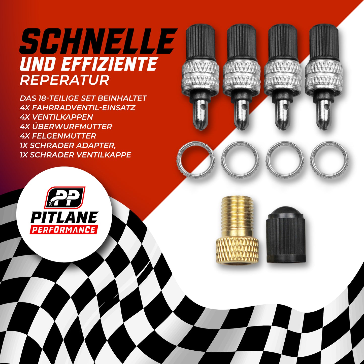 4er Set Dunlop Fahrradventil inkl. Kappe & Schrader Adapter 18 teiliges Reperaturset