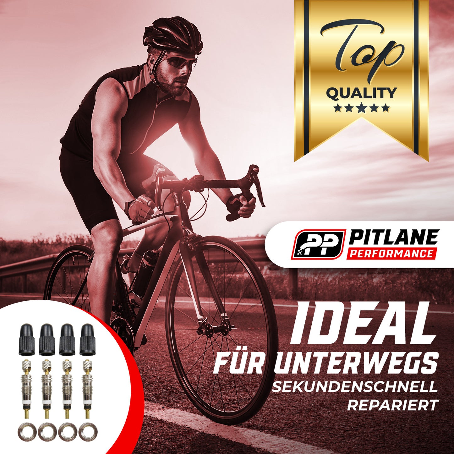 Presta Fahrradventil 4er Set inkl. Kappe & Schrader Adapter 18 teiliges Reperaturset