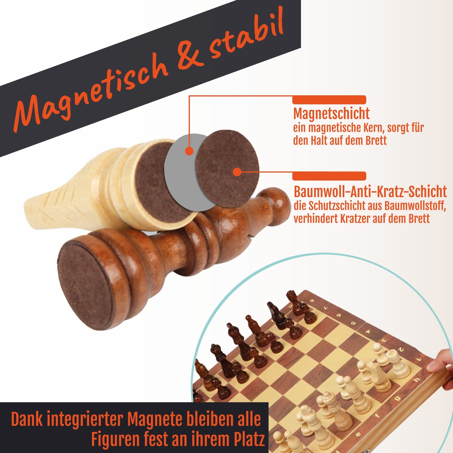 Schachbrett mit Figuren Magnetisch & Klappbar; 29x29 cm