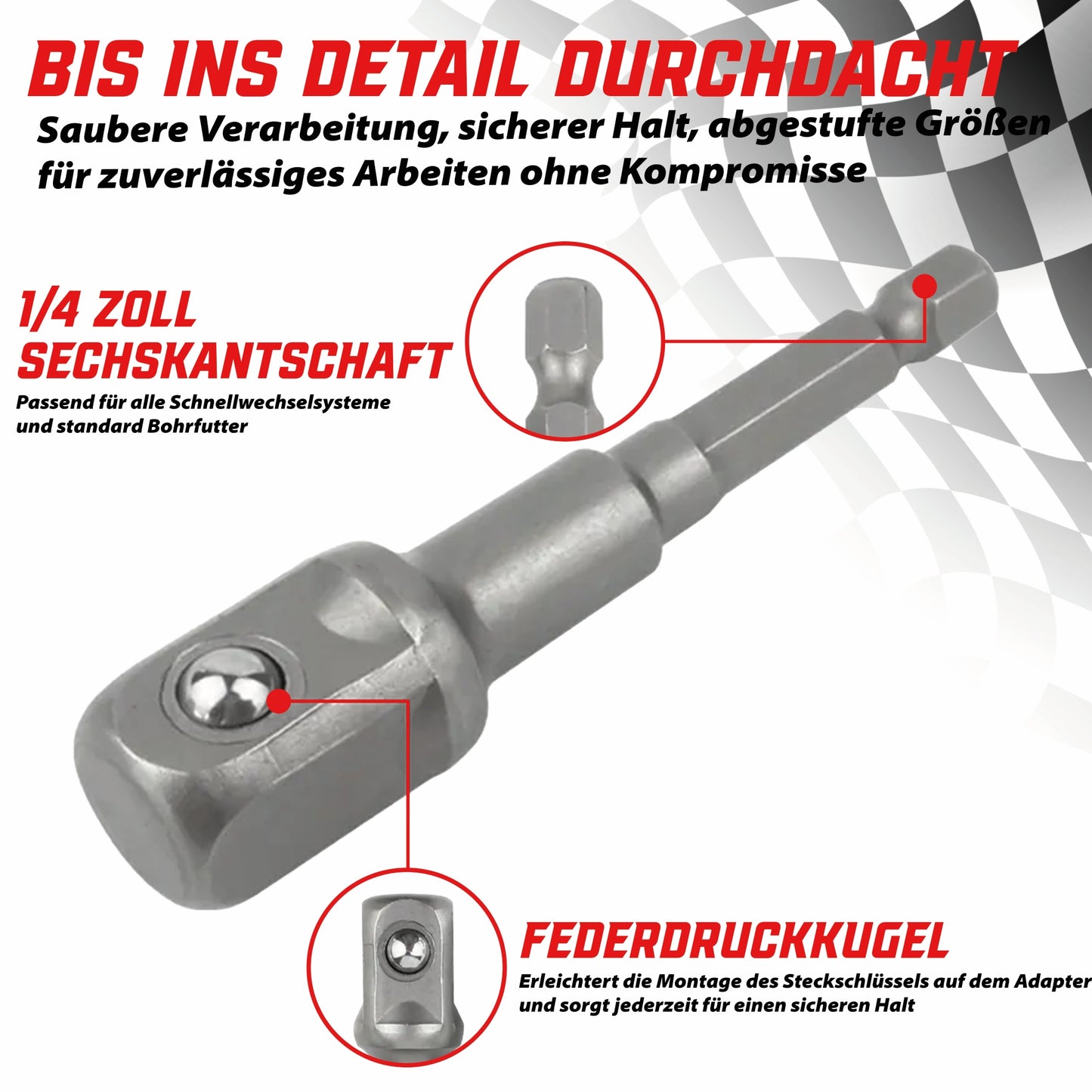 Stecknuss-Adapter 3er Set Sechskant auf 1/4", 1/2", 3/8" Vierkant
