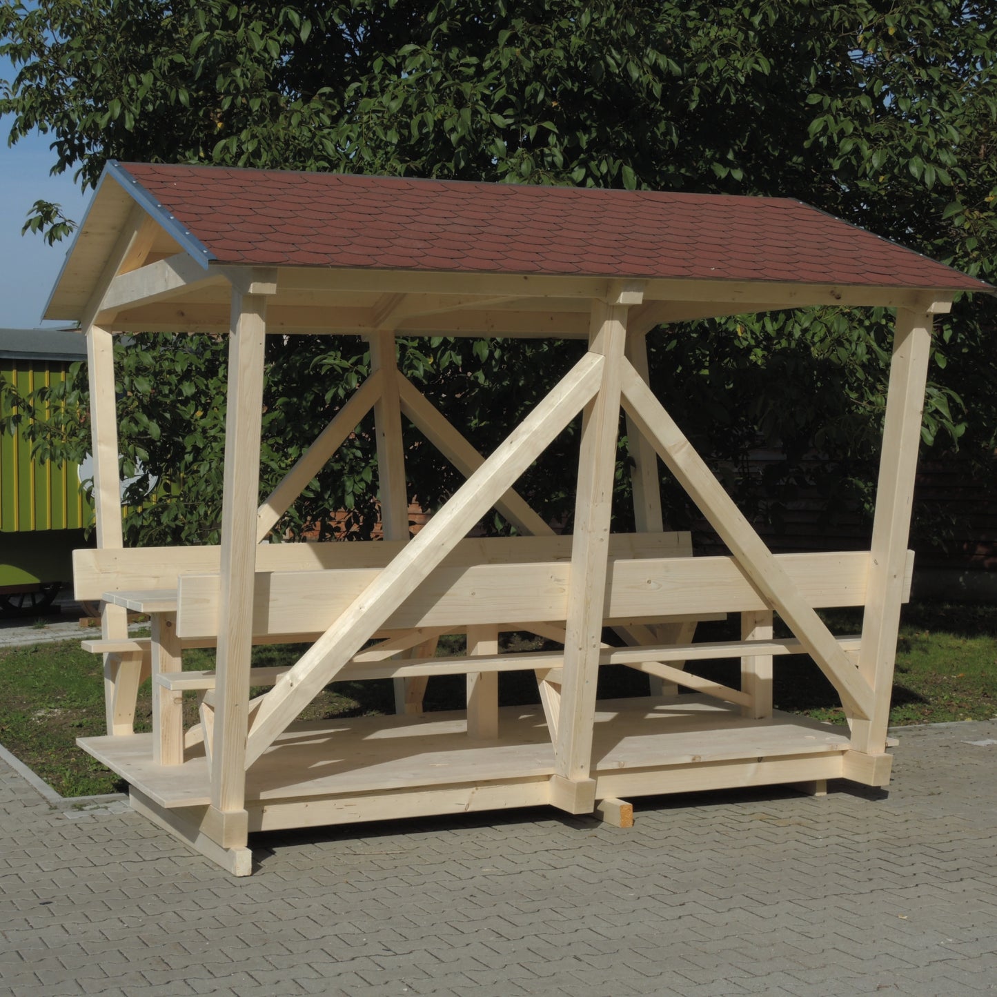 Holz-Pavillon mit Tisch & 2 Sitzbänken 8 Personen