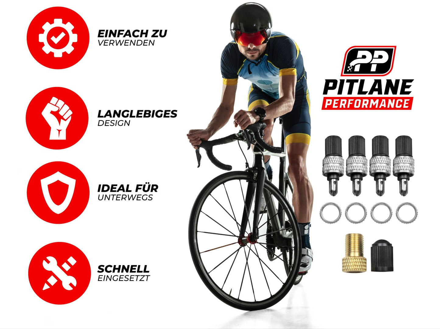 4er Set Dunlop Fahrradventil inkl. Kappe & Schrader Adapter 18 teiliges Reperaturset