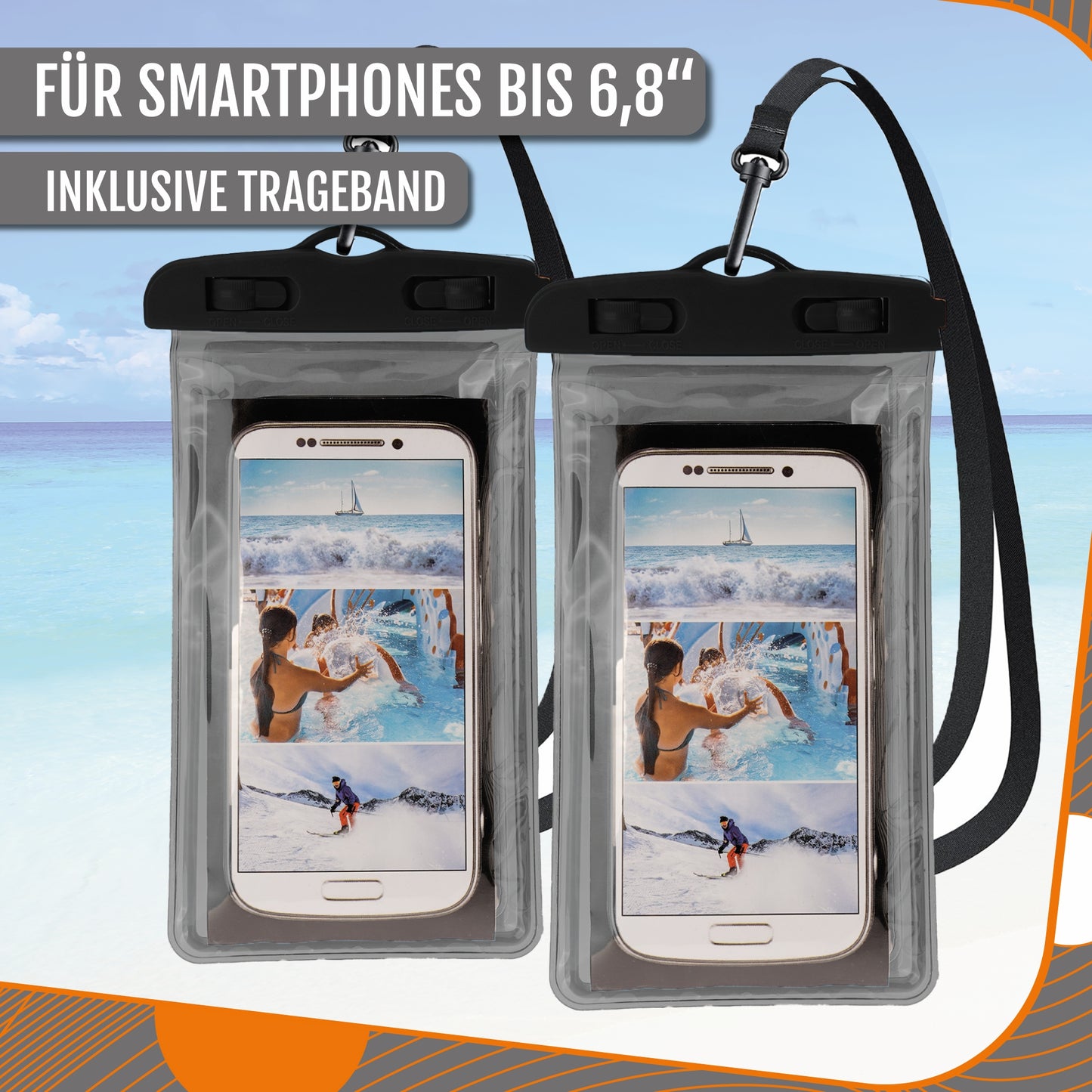 Active Peak 2er Set wasserdichte Smartphonetasche; Schwarz