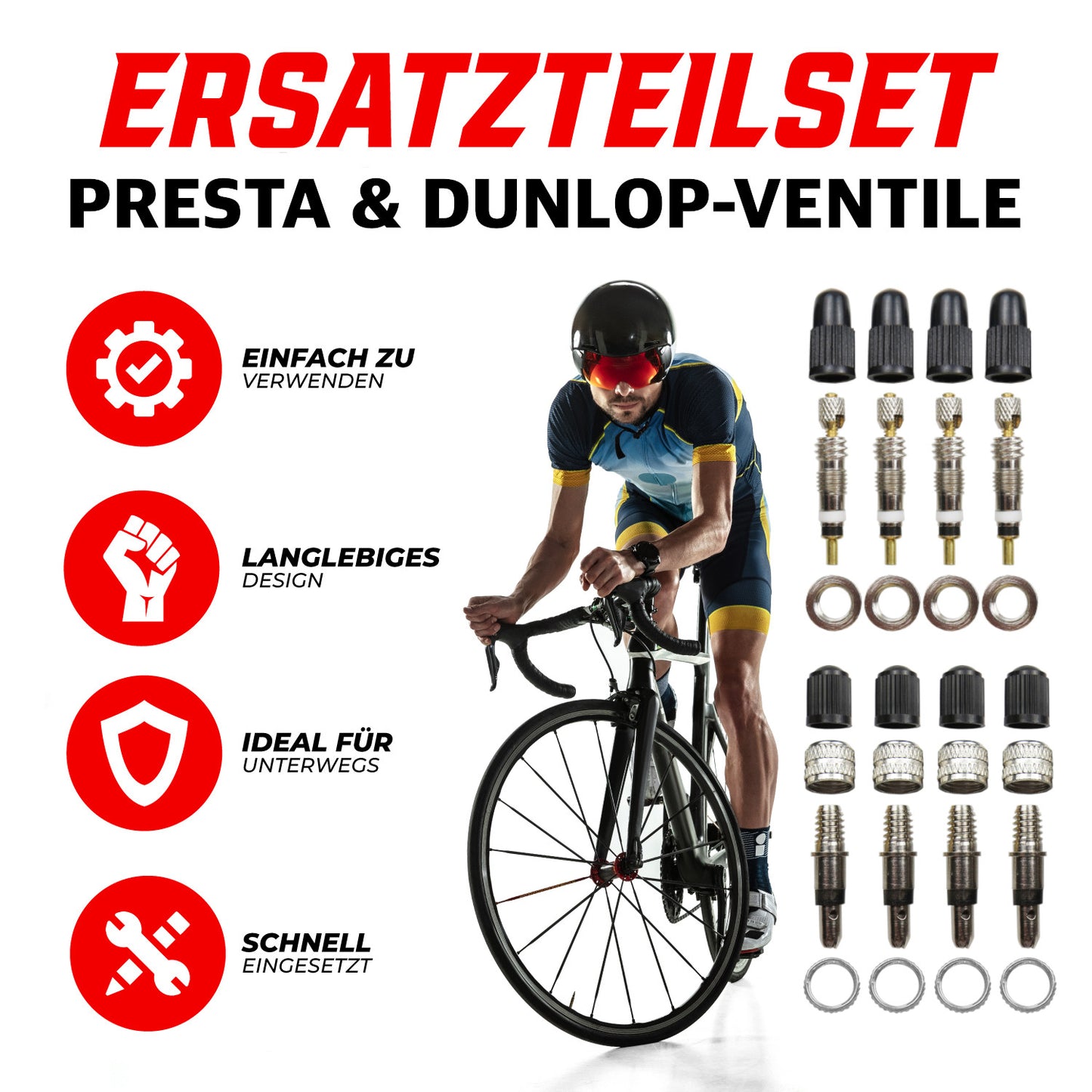 Presta & Dunlop Ventlie Reperaturset XXL Box jeweils 4 Stück mit Zubehör 39-teilig