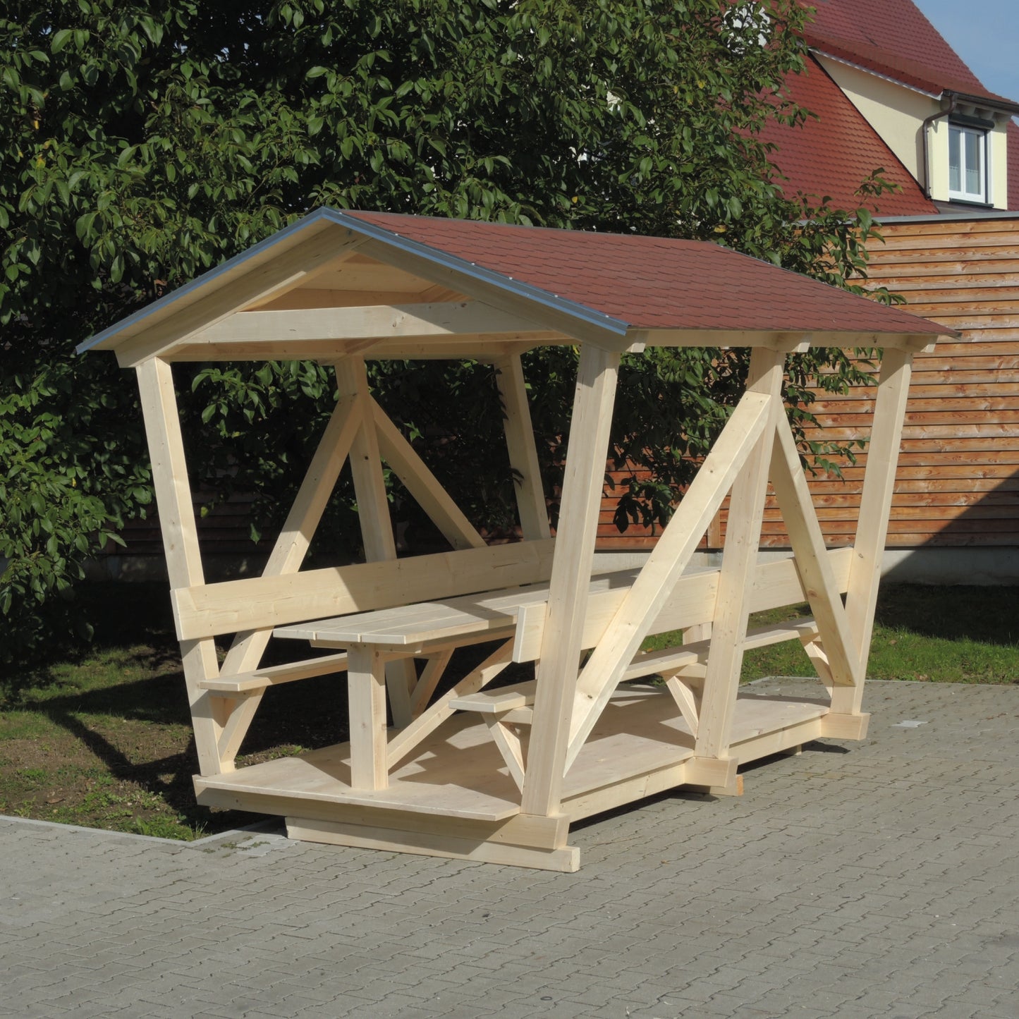 Holz-Pavillon mit Tisch & 2 Sitzbänken 8 Personen
