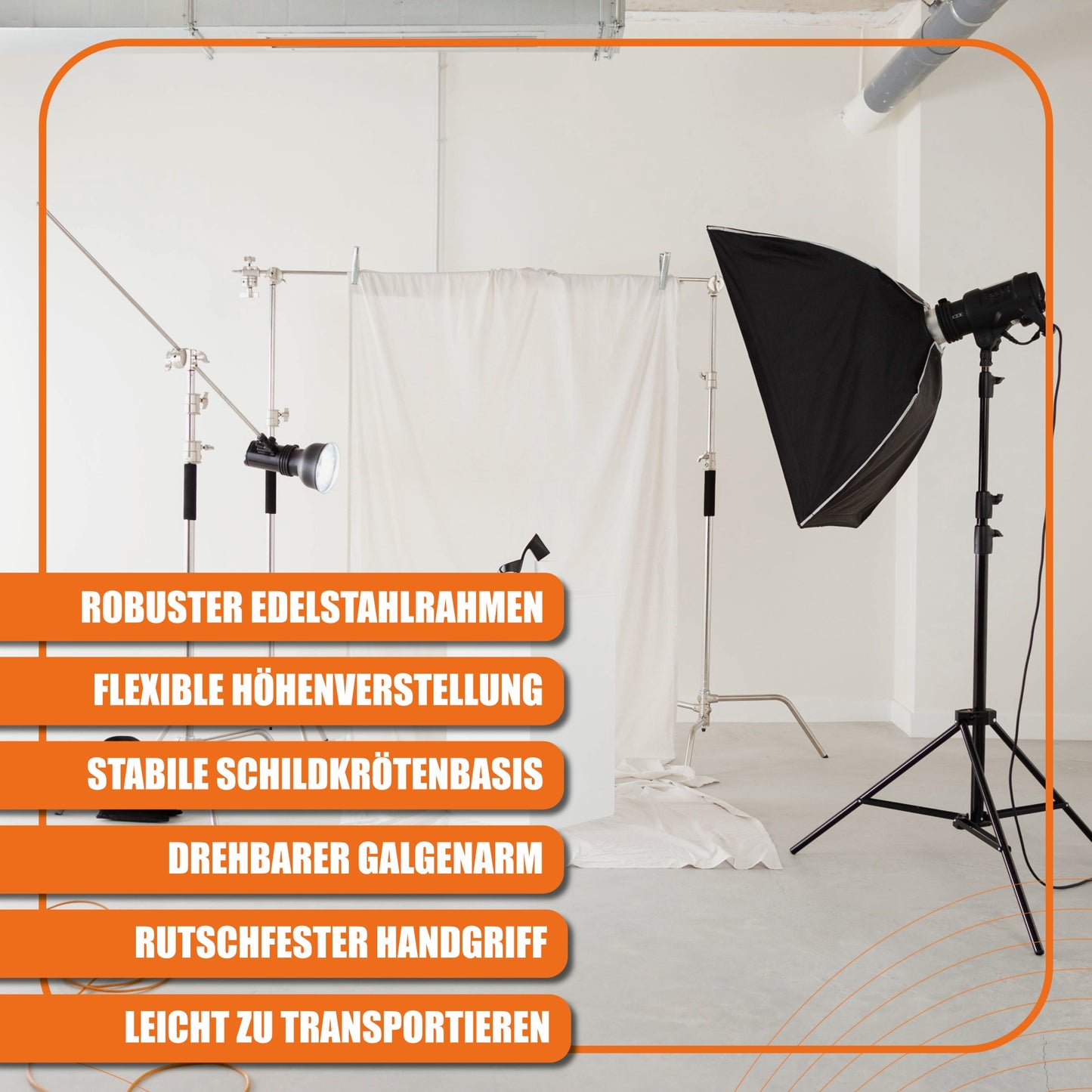 Galgenstativ Lichtstativ aus Edelstahl 96-260 cm