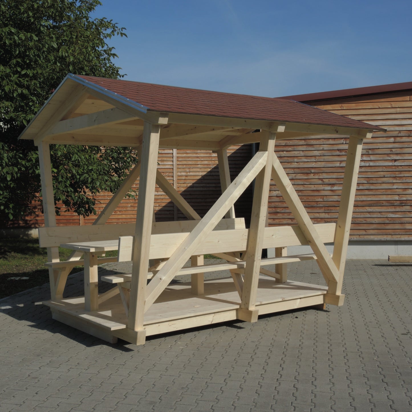 Holz-Pavillon mit Tisch & 2 Sitzbänken 8 Personen