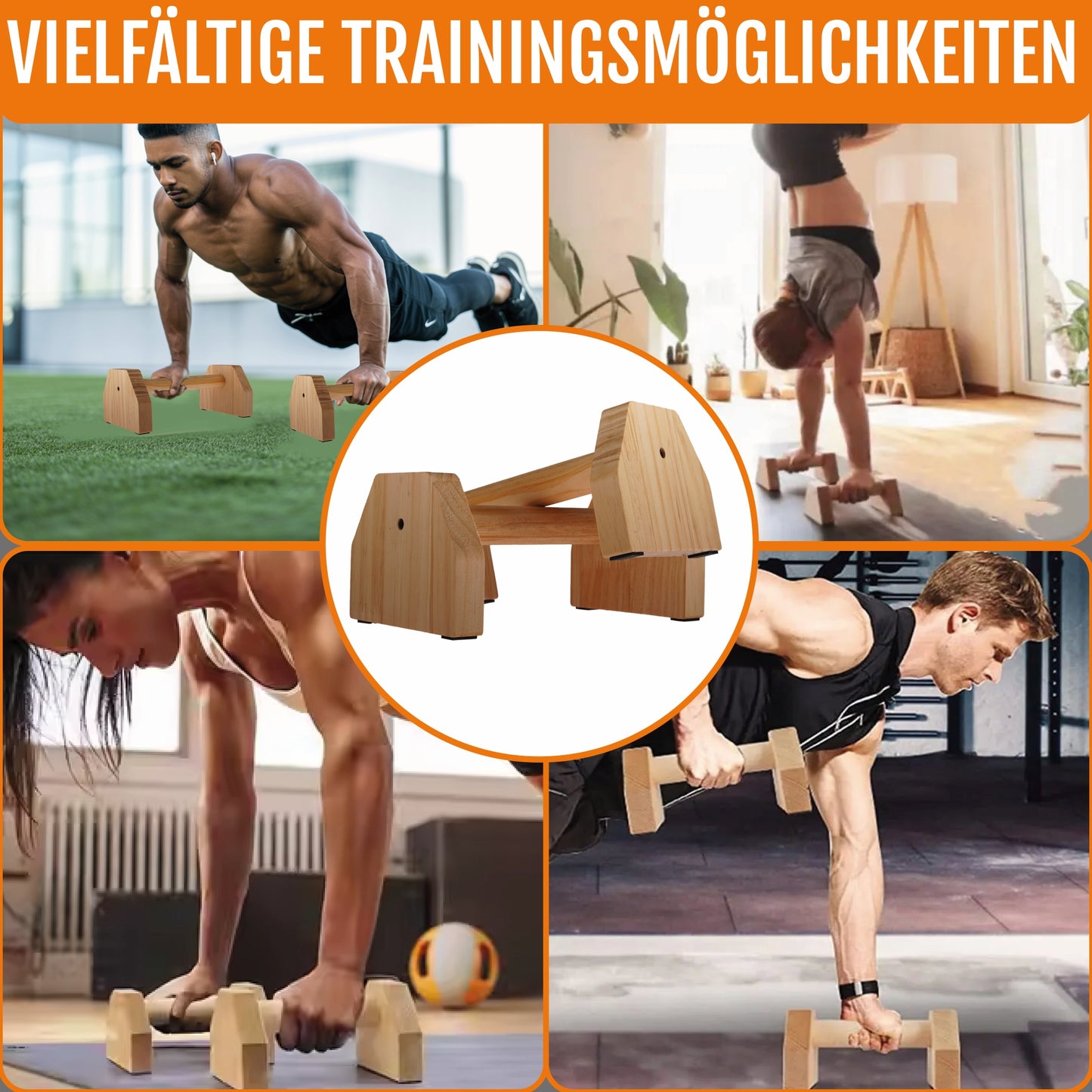 Liegestützgriffe aus Holz; 2er Set