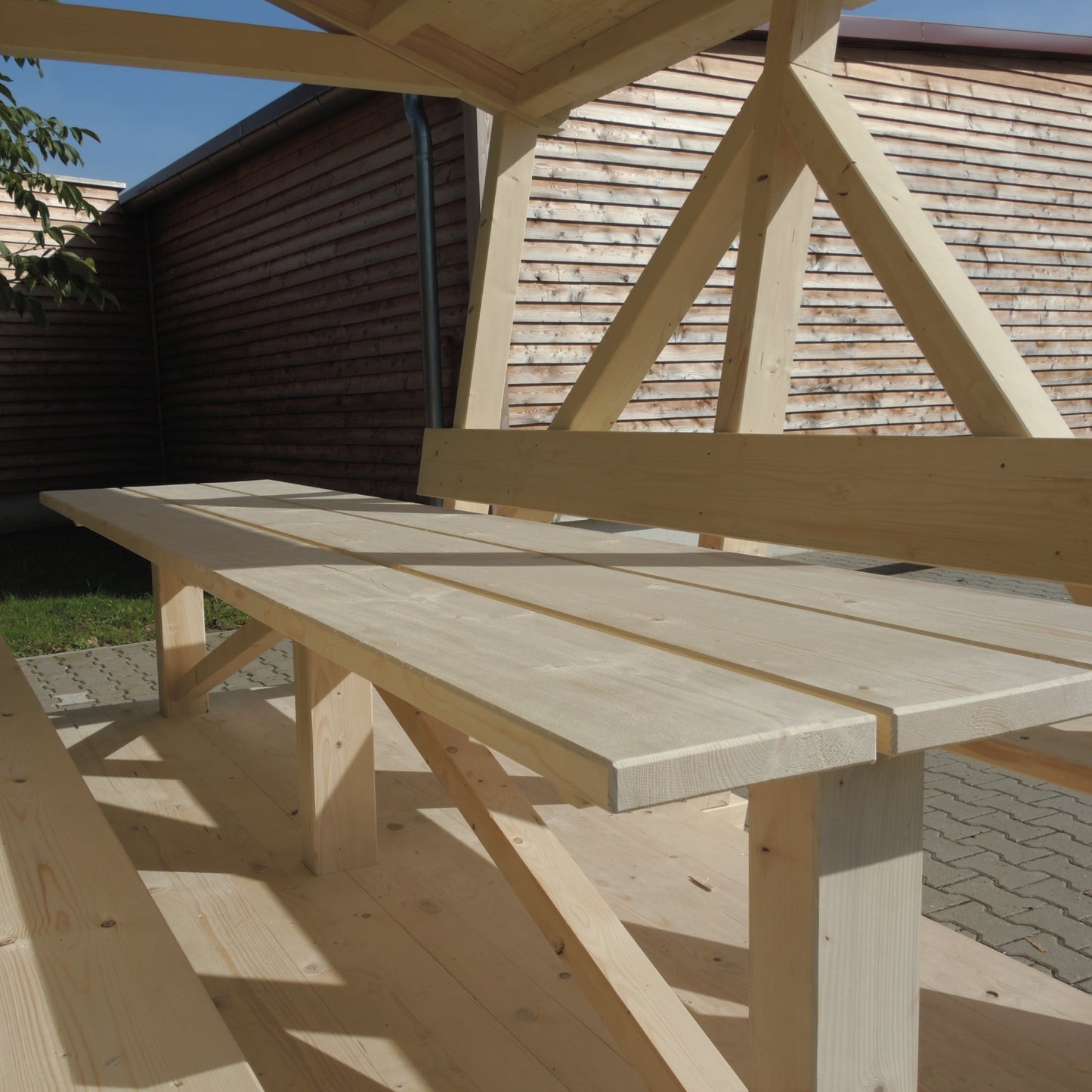 Holz-Pavillon mit Tisch & 2 Sitzbänken 8 Personen