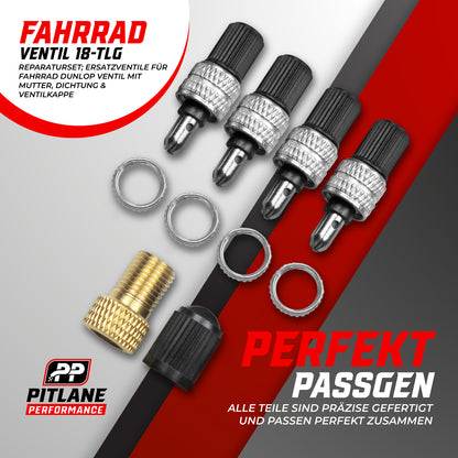 4er Set Dunlop Fahrradventil inkl. Kappe & Schrader Adapter 18 teiliges Reperaturset