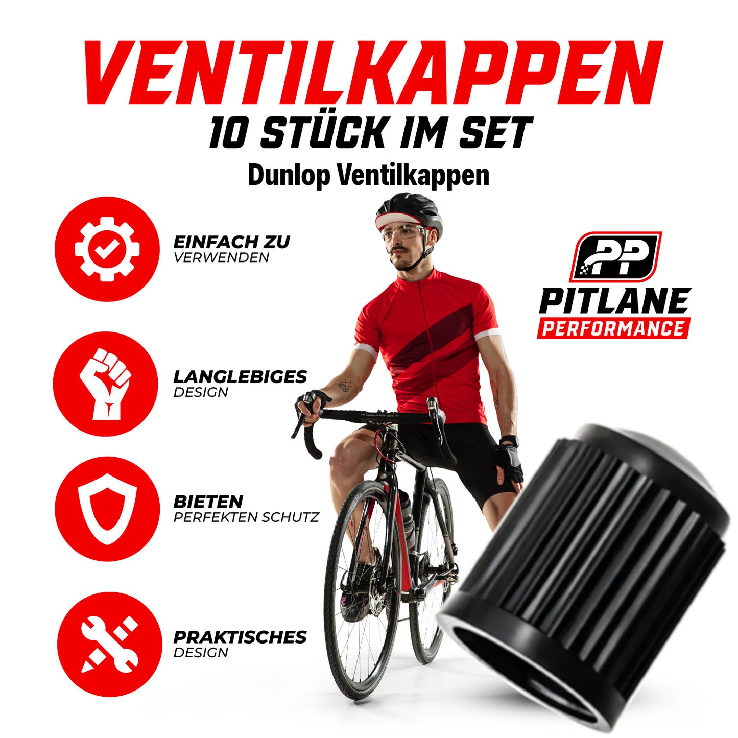 Parent: 10er Set: Fahrrad Ventilkappen Dunlop/Presta