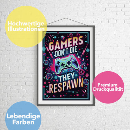 Poster für Gamer "Gamers Dont´t Die - They Respawn" 42 x 60 cm