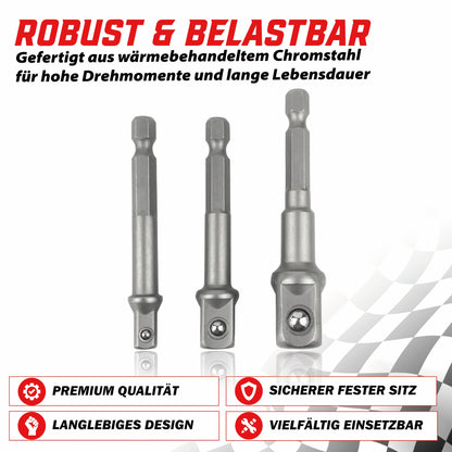 Stecknuss-Adapter 3er Set Sechskant auf 1/4", 1/2", 3/8" Vierkant