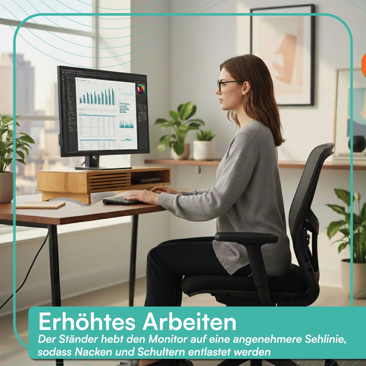 Monitorständer mit Schiebefach 42 x 24 x 10,5 cm