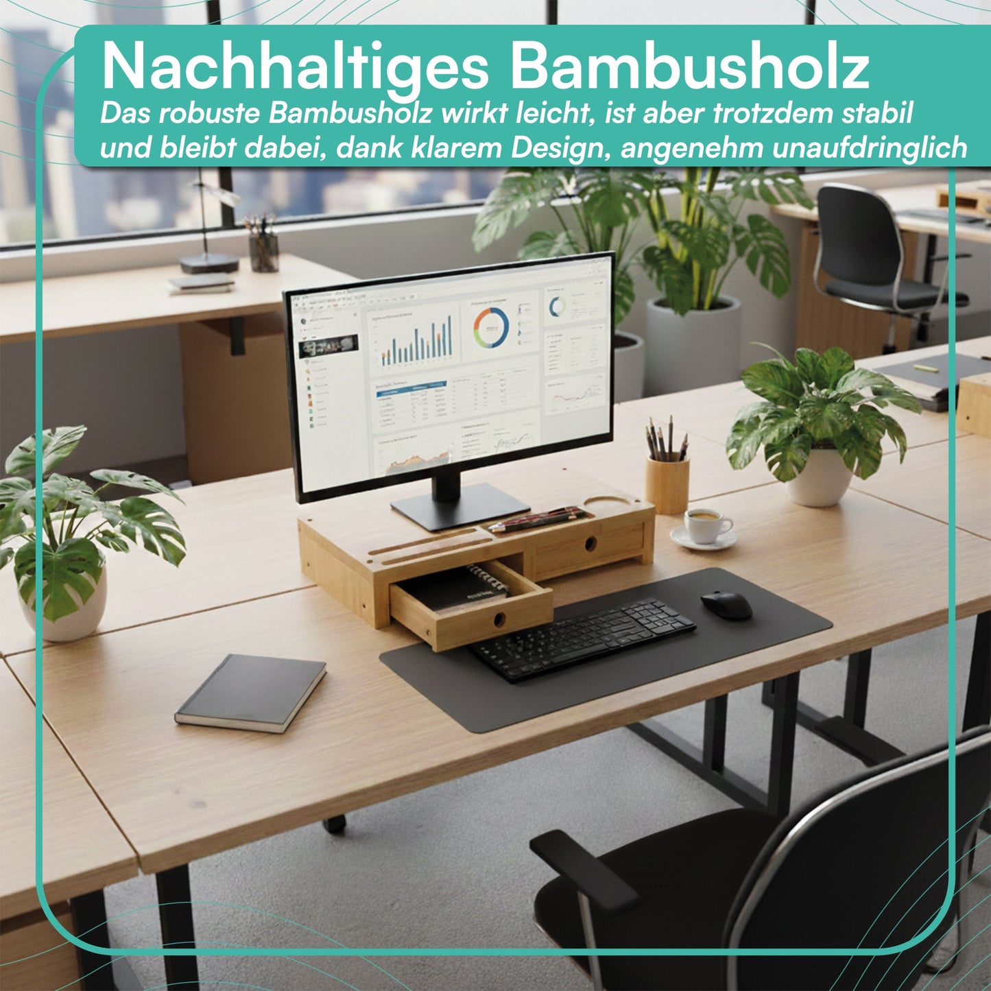 Monitorständer mit zwei Schubladen 42 x 24 x 10,5 cm