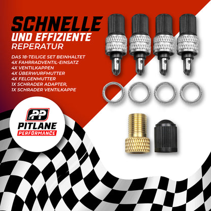 4er Set Dunlop Fahrradventil inkl. Kappe & Schrader Adapter 18 teiliges Reperaturset