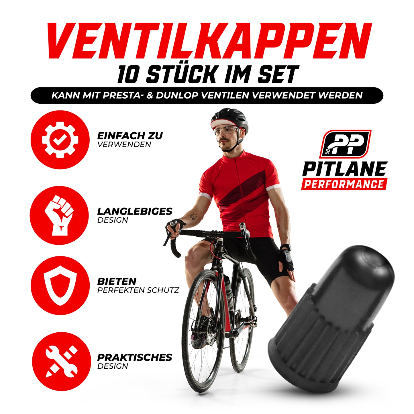Parent: 10er Set: Fahrrad Ventilkappen Dunlop/Presta