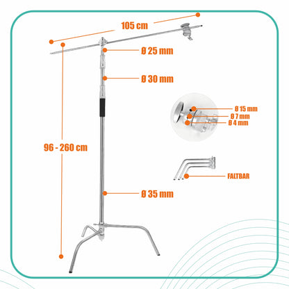 Galgenstativ Lichtstativ aus Edelstahl 96-260 cm