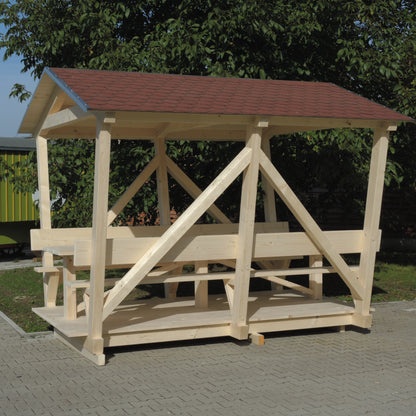 Holz-Pavillon mit Tisch & 2 Sitzbänken 8 Personen