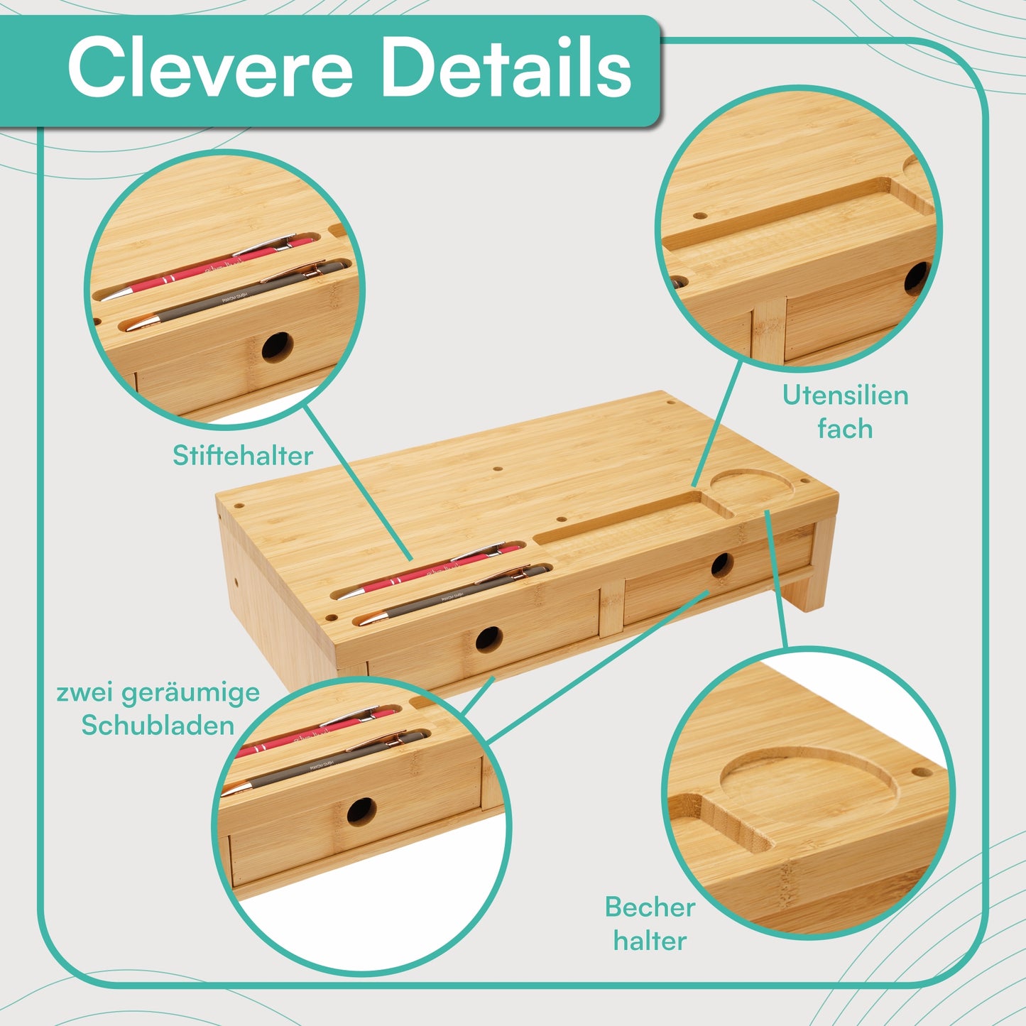 Monitorständer mit zwei Schubladen 42 x 24 x 10,5 cm