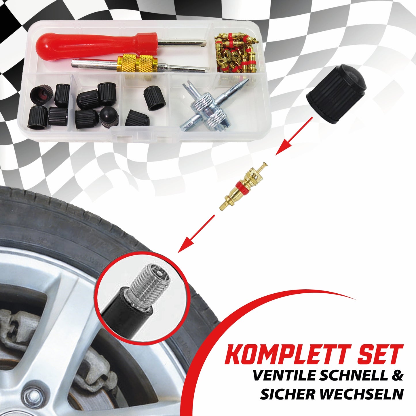 Schrader Ventileinsätze Set 33-teilig