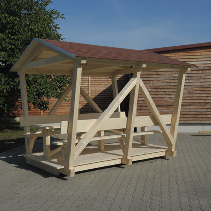 Holz-Pavillon mit Tisch & 2 Sitzbänken 8 Personen