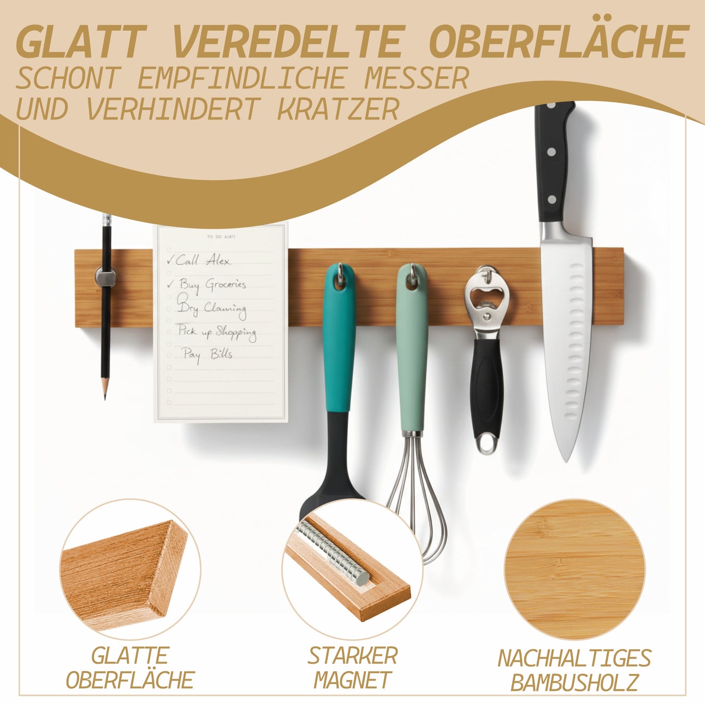Magnetleiste aus Holz 40 cm Messerhalter