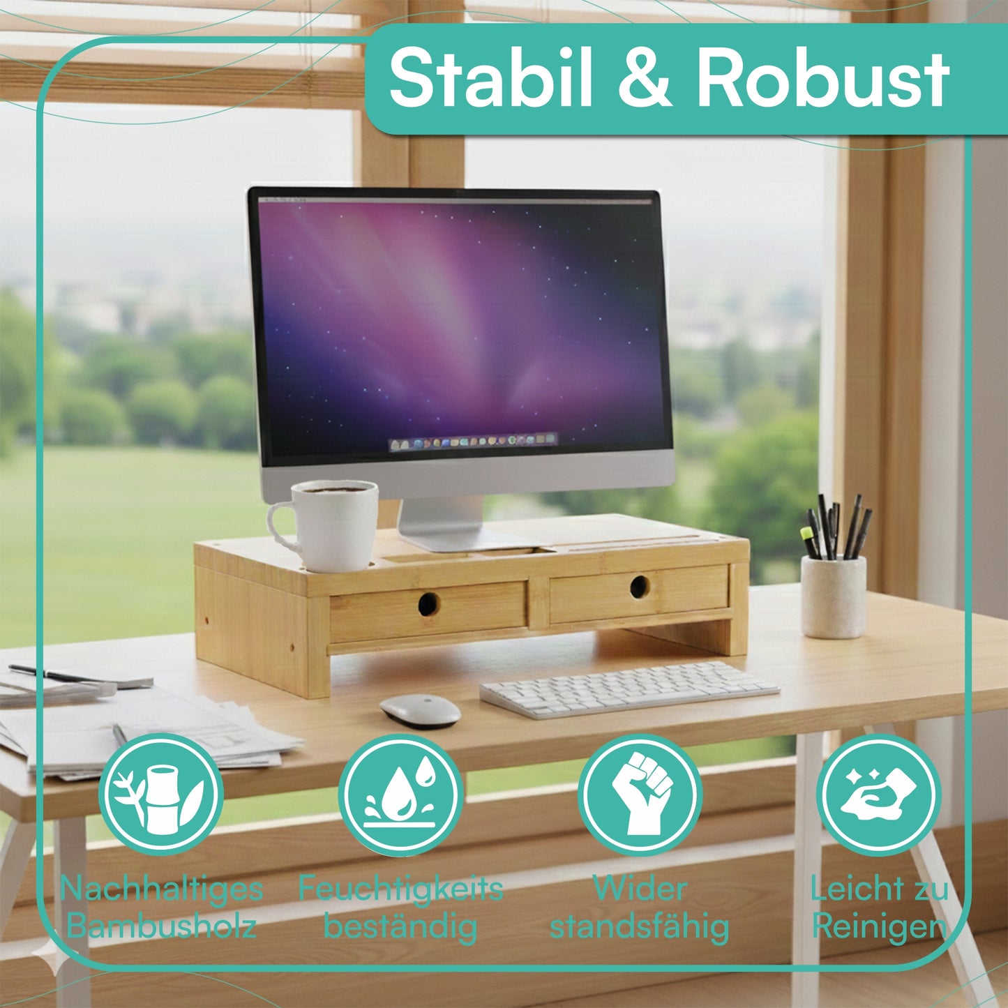 Monitorständer mit zwei Schubladen 42 x 24 x 10,5 cm